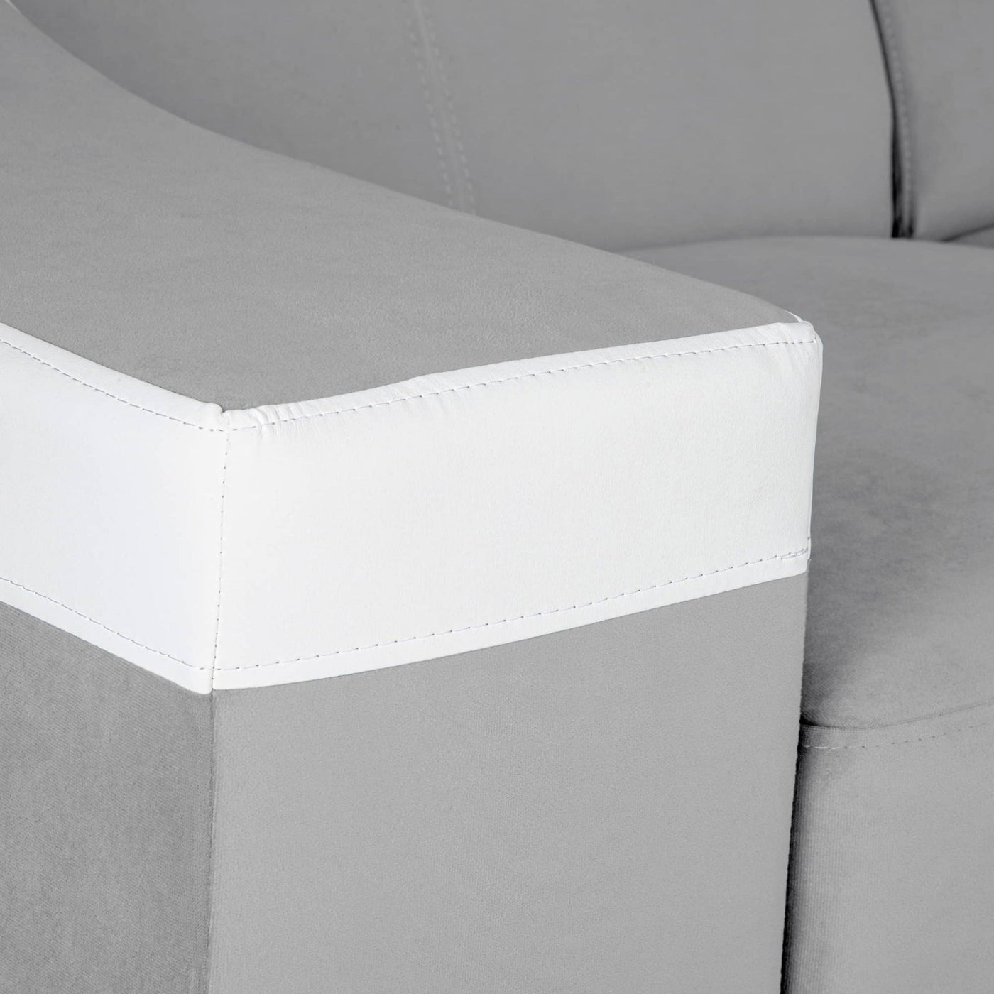 LUCKY Canapé d’angle convertible réversible en tissu velours gris clair et simili cuir blanc - Canapé d'angle convertible - Mobilier Deco