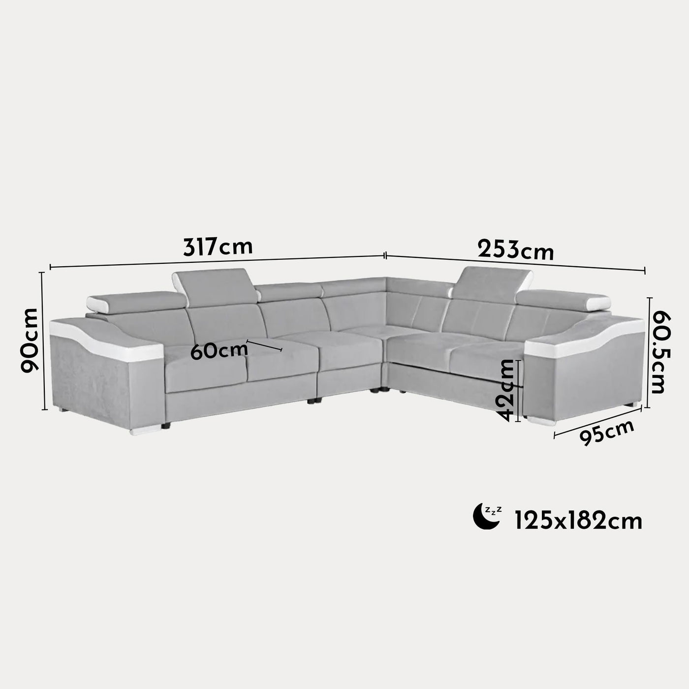 LUCKY Canapé d’angle convertible réversible en tissu velours gris clair et simili cuir blanc - Canapé d'angle convertible - Mobilier Deco