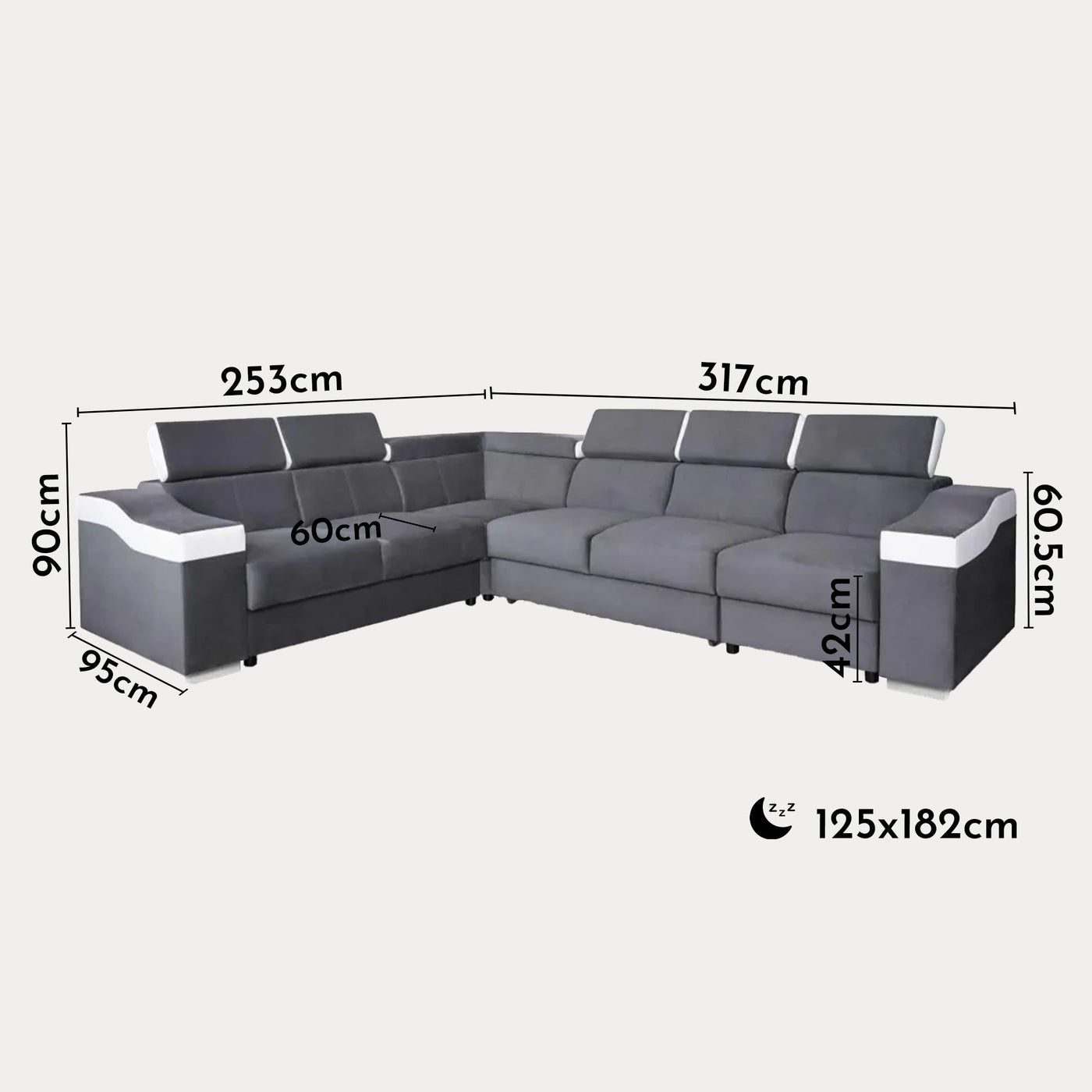 LUCKY Canapé d’angle convertible réversible en tissu velours gris et simili cuir blanc - Canapé d'angle convertible - Mobilier Deco
