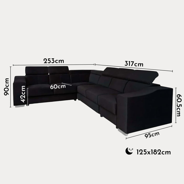 LUCKY Canapé d’angle convertible réversible en tissu velours  noir