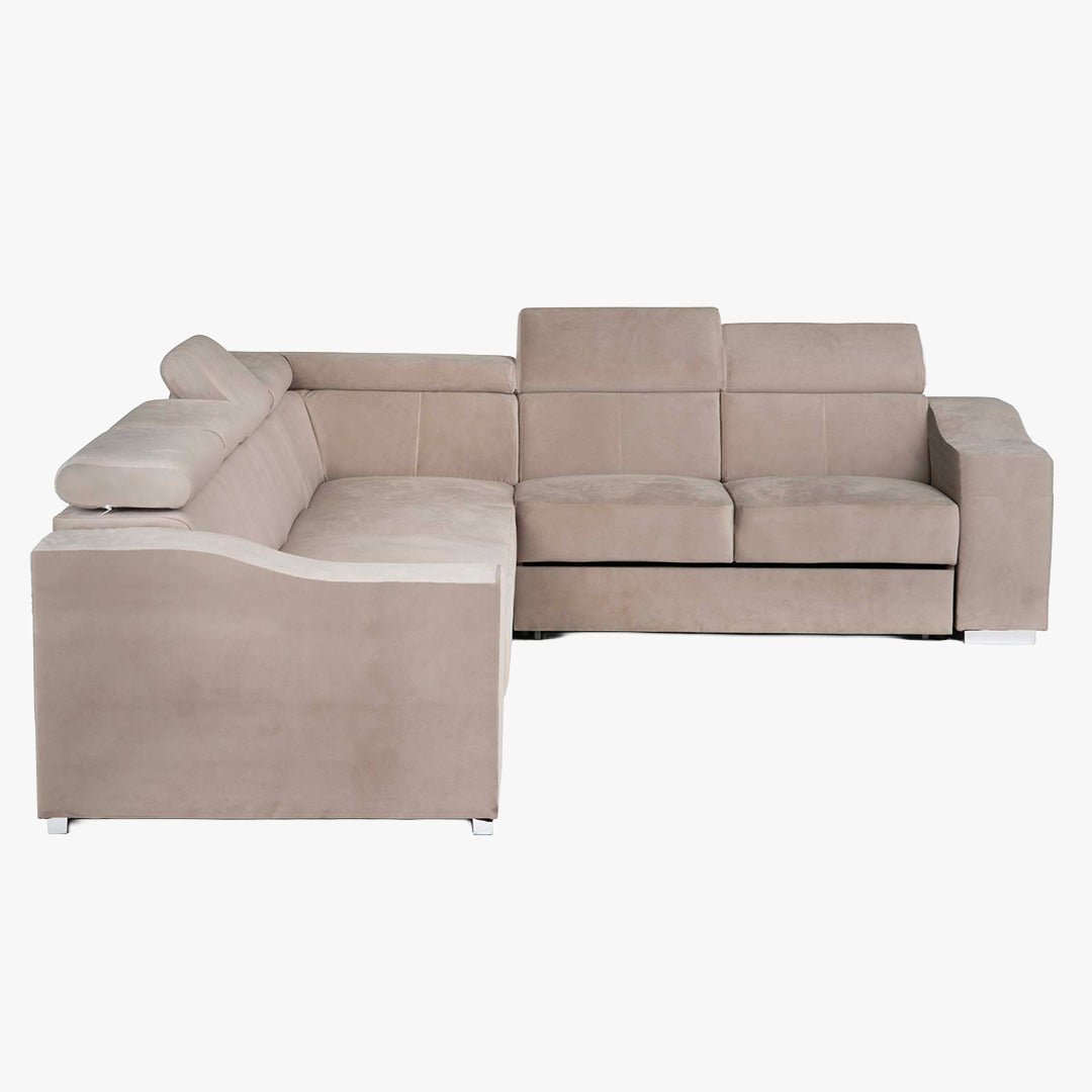 LUCKY Canapé d’angle convertible réversible en velours beige - Canapé d'angle convertible - Mobilier Deco