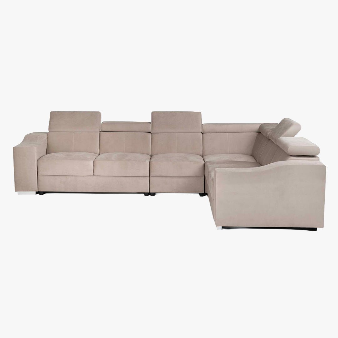 LUCKY Canapé d’angle convertible réversible en velours beige - Canapé d'angle convertible - Mobilier Deco