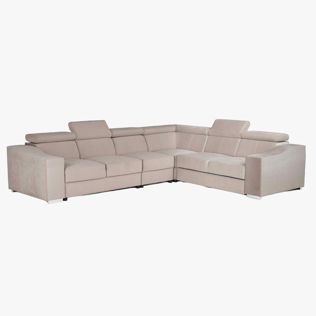 LUCKY Canapé d’angle convertible réversible en velours beige - Canapé d'angle convertible - Mobilier Deco