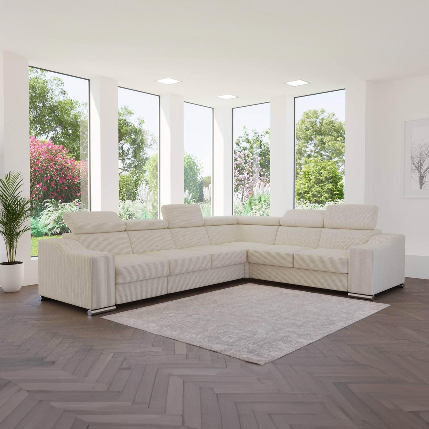 LUCKY COTELÉ Canapé d’angle convertible réversible en velours côtelé beige - Canapé d'angle convertible - Mobilier Deco