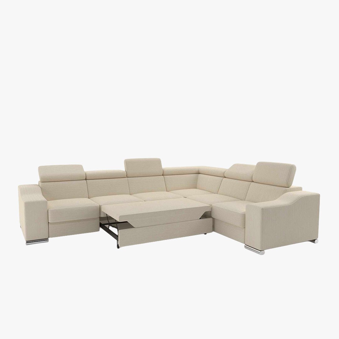 LUCKY COTELÉ Canapé d’angle convertible réversible en velours côtelé beige - Canapé d'angle convertible - Mobilier Deco