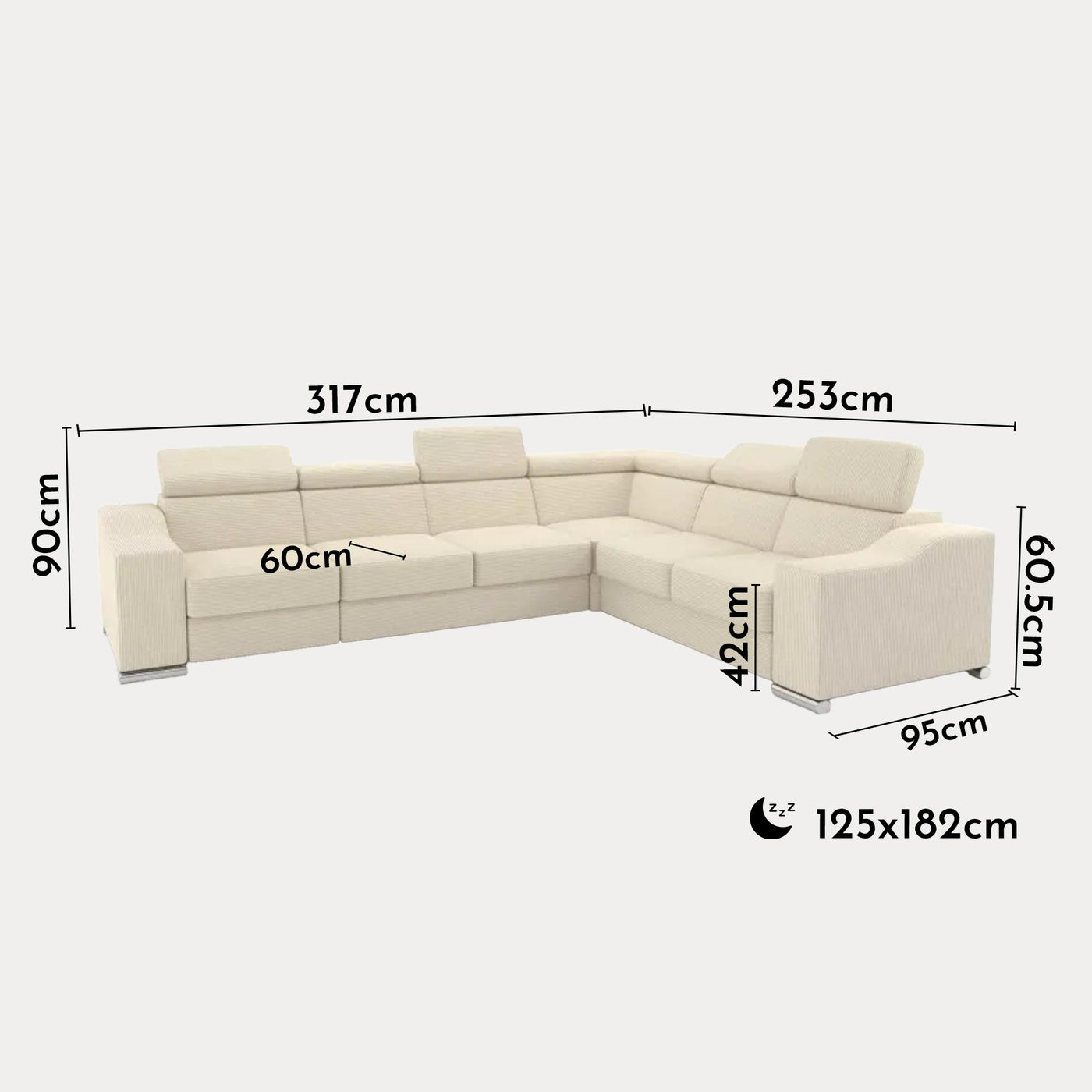 LUCKY COTELÉ Canapé d’angle convertible réversible en velours côtelé beige - Canapé d'angle convertible - Mobilier Deco
