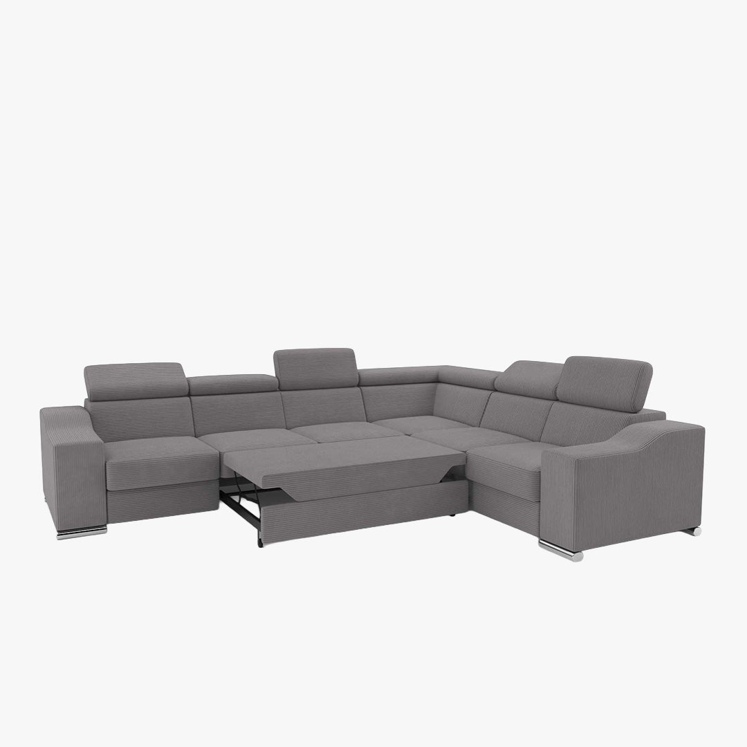 LUCKY COTELÉ Canapé d’angle convertible réversible en velours côtelé gris - Canapé d'angle convertible - Mobilier Deco