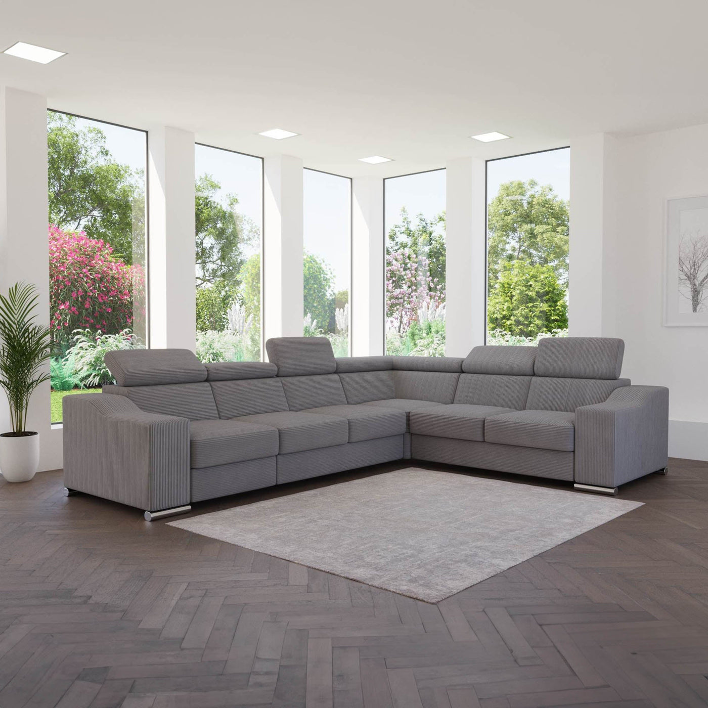 LUCKY COTELÉ Canapé d’angle convertible réversible en velours côtelé gris - Canapé d'angle convertible - Mobilier Deco