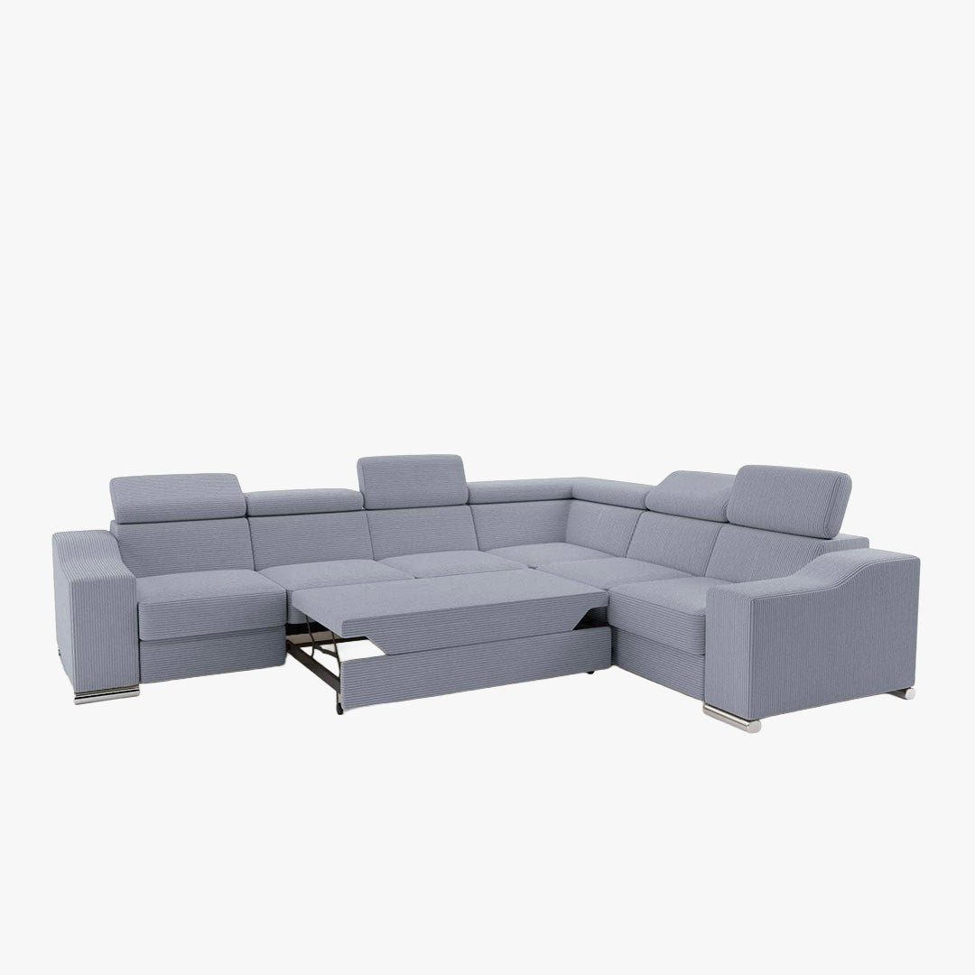 LUCKY COTELÉ Canapé d’angle convertible réversible en velours côtelé gris clair - Canapé d'angle convertible - Mobilier Deco