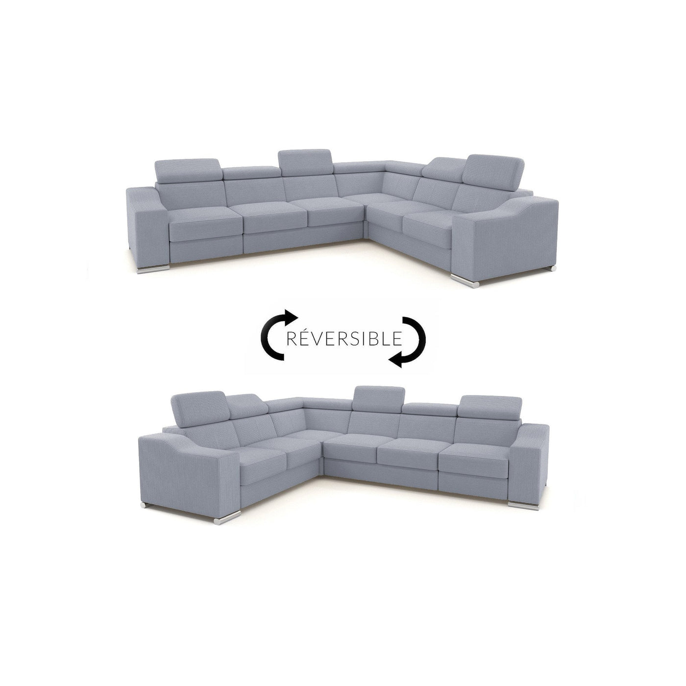 LUCKY COTELÉ Canapé d’angle convertible réversible en velours côtelé gris clair - Canapé d'angle convertible - Mobilier Deco