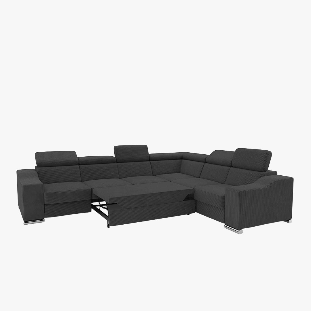 LUCKY COTELÉ Canapé d’angle convertible réversible en velours côtelé gris foncé - Canapé d'angle convertible - Mobilier Deco