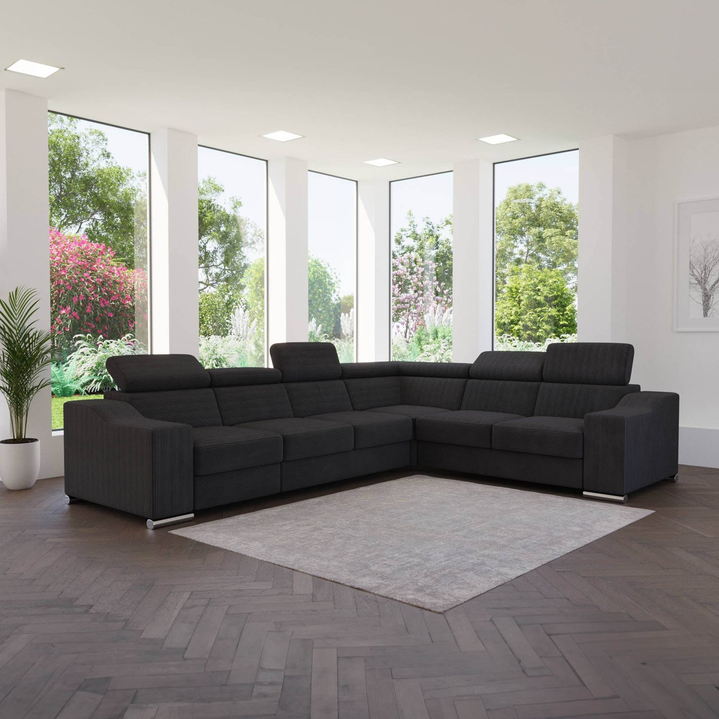 LUCKY COTELÉ Canapé d’angle convertible réversible en velours côtelé gris foncé - Canapé d'angle convertible - Mobilier Deco
