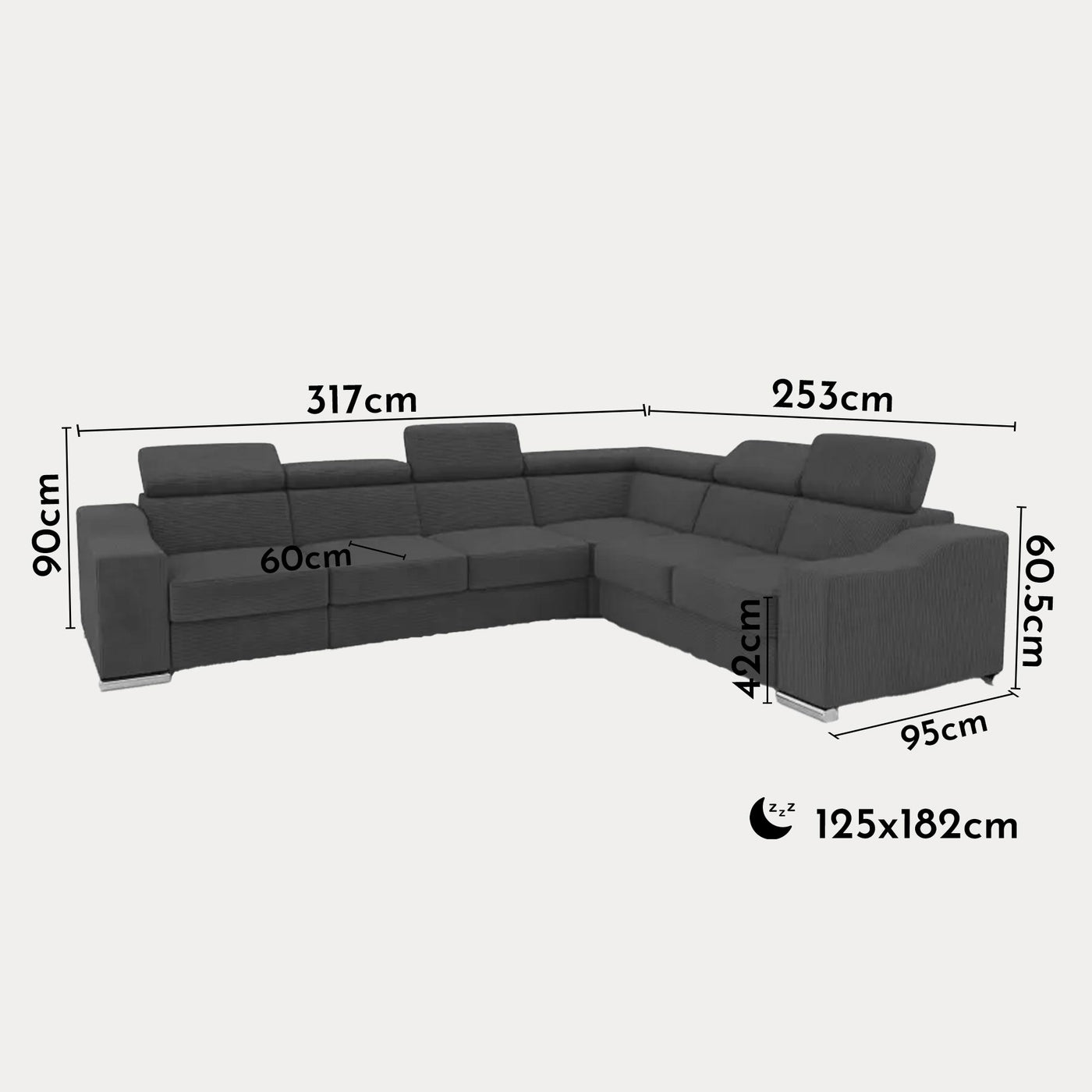 LUCKY COTELÉ Canapé d’angle convertible réversible en velours côtelé gris foncé - Canapé d'angle convertible - Mobilier Deco