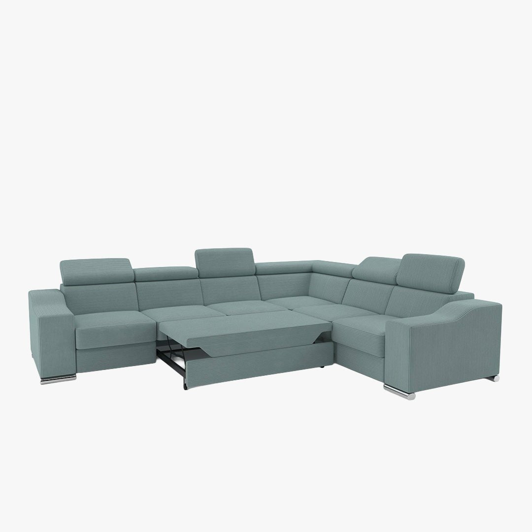 LUCKY COTELÉ Canapé d’angle convertible réversible en velours côtelé vert d'eau - Canapé d'angle convertible - Mobilier Deco