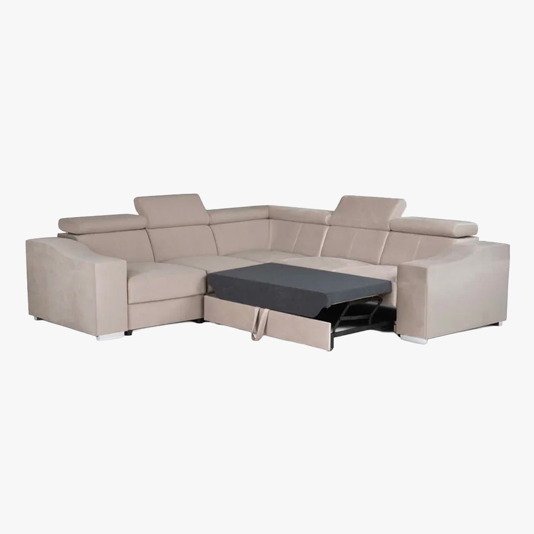 LUCKY MINI Canapé d’angle convertible réversible en velours beige - Canapé d'angle convertible - Mobilier Deco