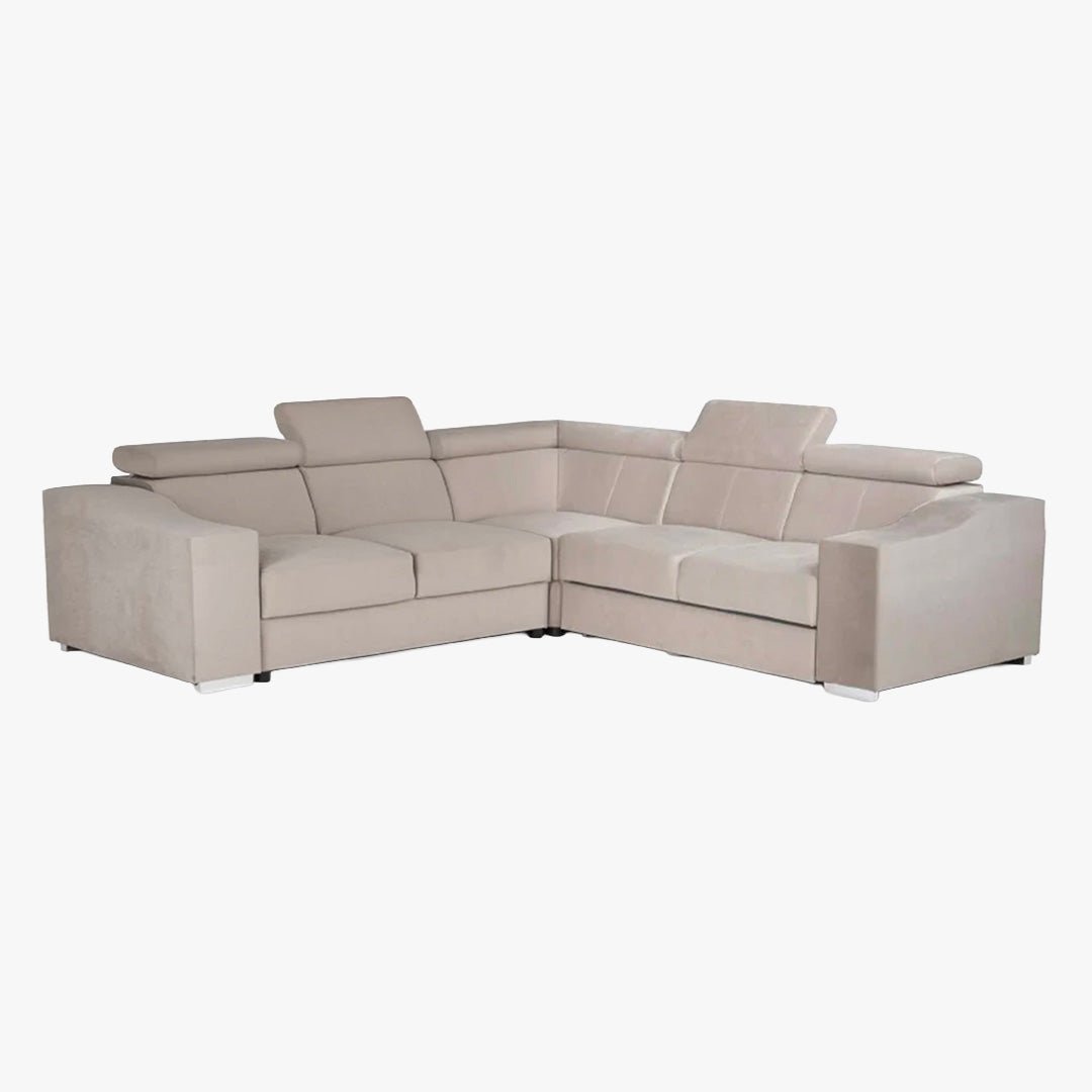 LUCKY MINI Canapé d’angle convertible réversible en velours beige - Canapé d'angle convertible - Mobilier Deco