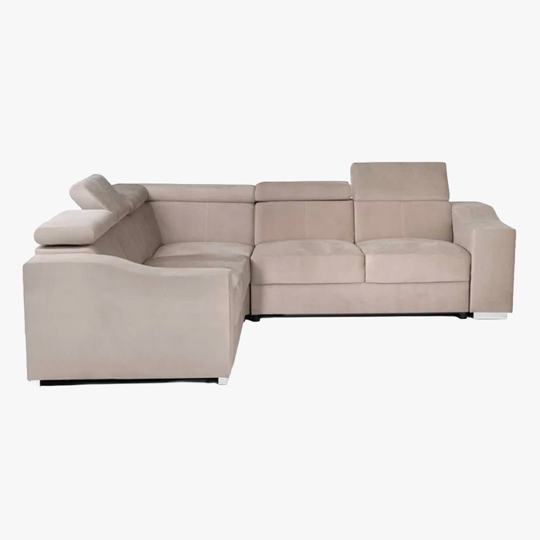 LUCKY MINI Canapé d’angle convertible réversible en velours beige - Canapé d'angle convertible - Mobilier Deco