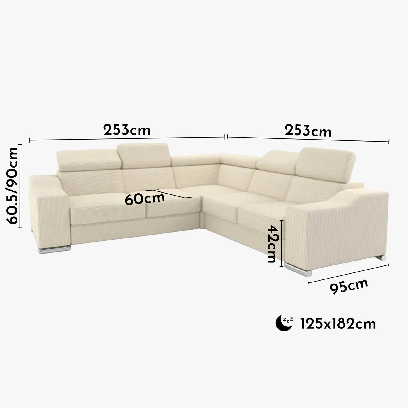 LUCKY MINI Canapé d’angle convertible réversible en velours côtelé beige - Canapé d'angle convertible - Mobilier Deco