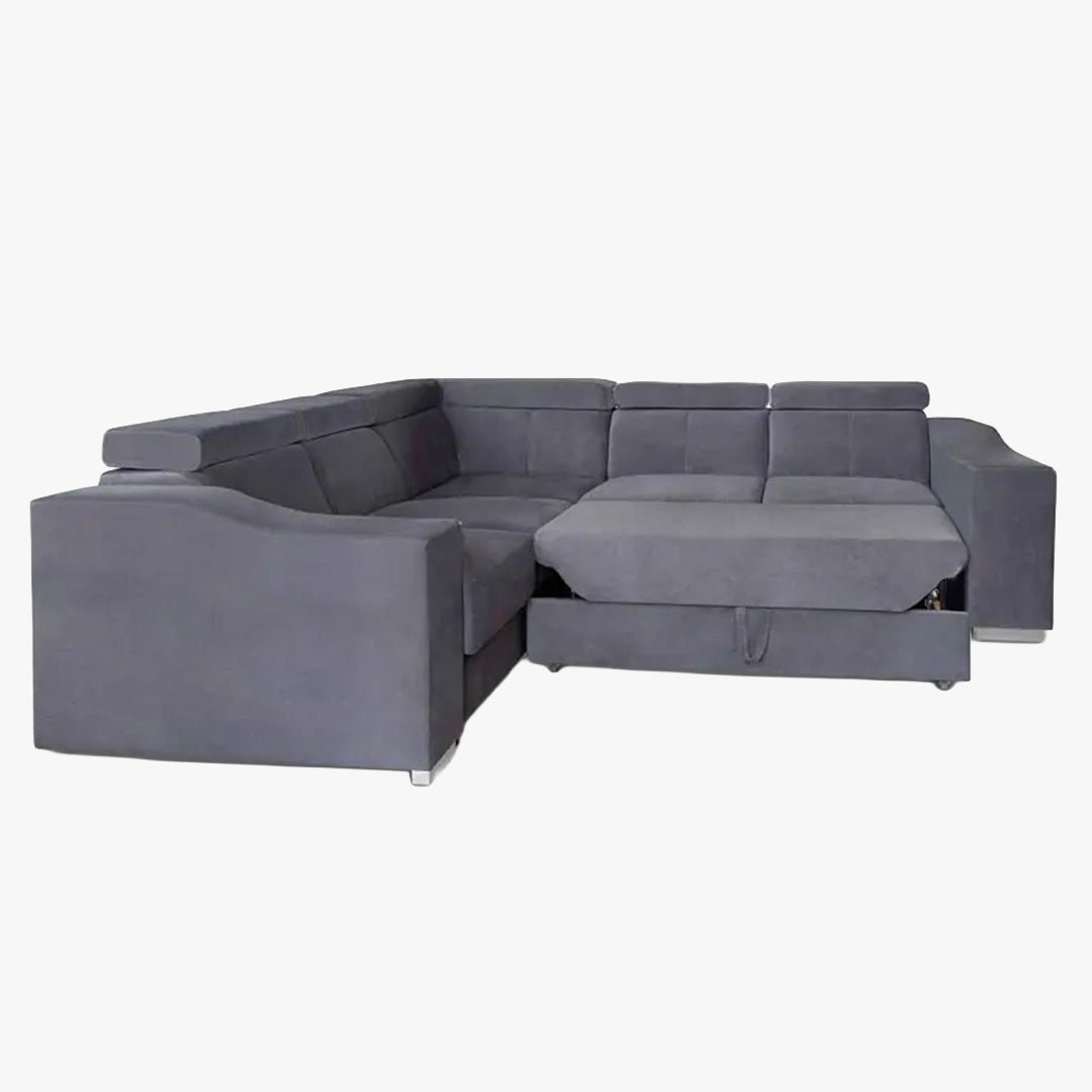 LUCKY MINI Canapé d’angle convertible réversible en velours gris - Canapé d'angle convertible - Mobilier Deco