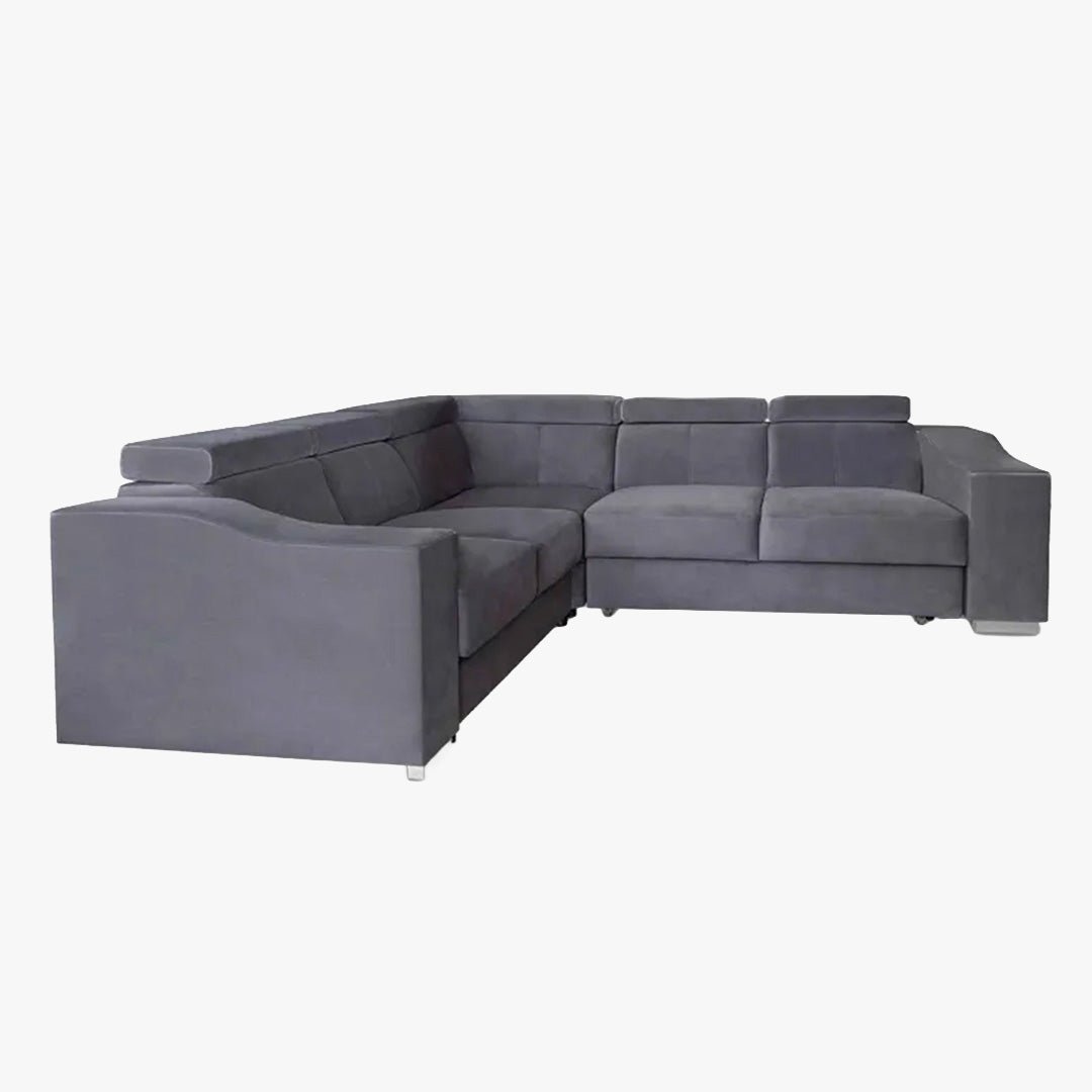 LUCKY MINI Canapé d’angle convertible réversible en velours gris - Canapé d'angle convertible - Mobilier Deco