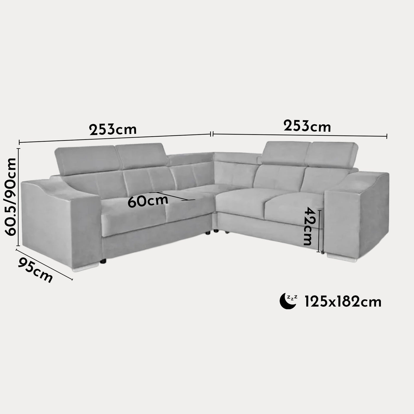 LUCKY MINI Canapé d’angle convertible réversible en velours gris clair - Canapé d'angle convertible - Mobilier Deco
