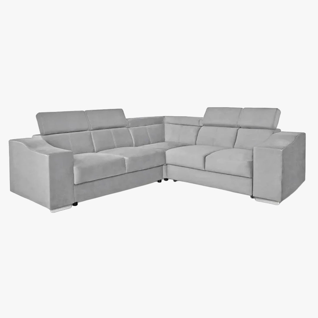 LUCKY MINI Canapé d’angle convertible réversible en velours gris clair - Canapé d'angle convertible - Mobilier Deco
