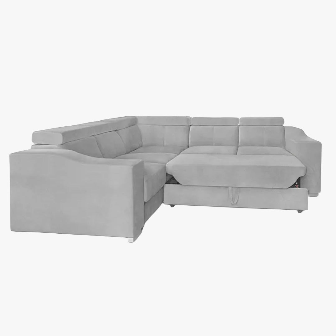 LUCKY MINI Canapé d’angle convertible réversible en velours gris clair - Canapé d'angle convertible - Mobilier Deco