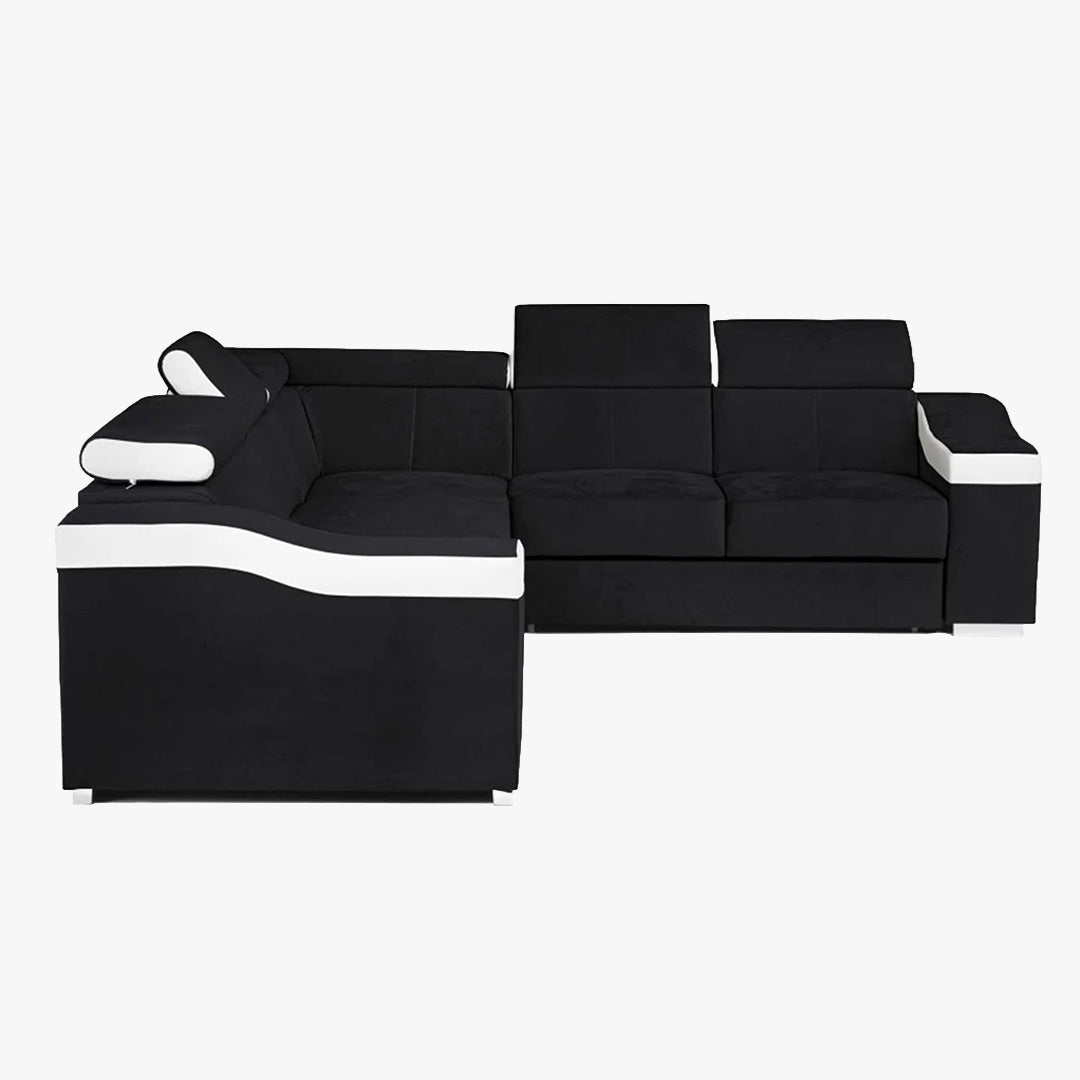 LUCKY MINI Canapé d’angle convertible réversible en velours noir et simili blanc - Canapé d'angle convertible - Mobilier Deco