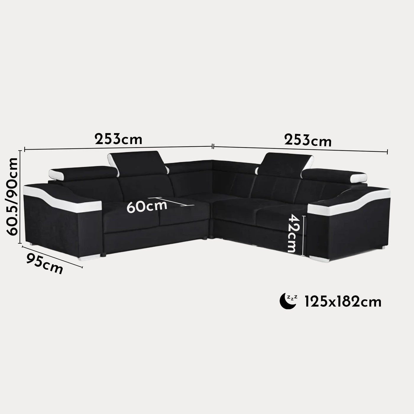 LUCKY MINI Canapé d’angle convertible réversible en velours noir et simili blanc - Canapé d'angle convertible - Mobilier Deco