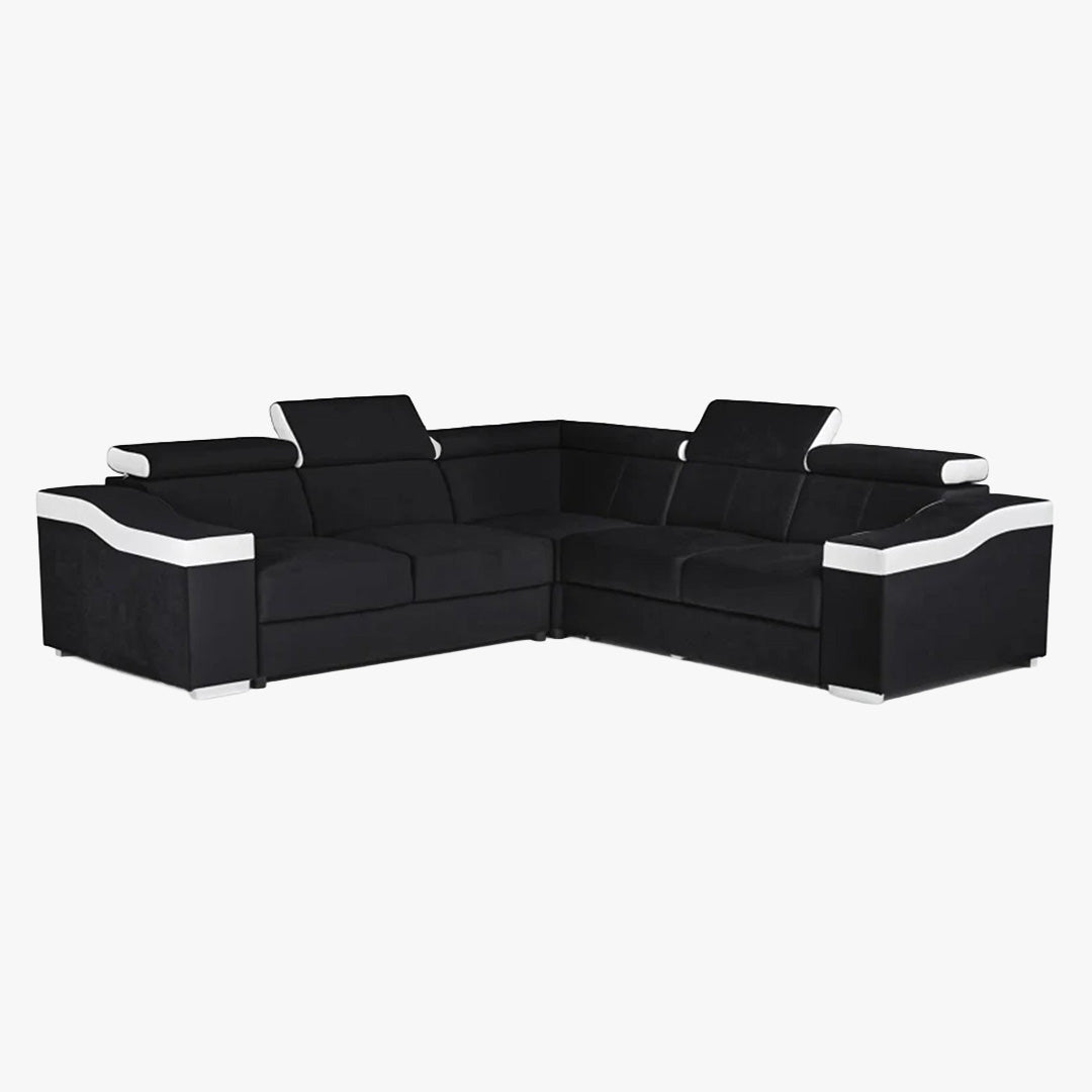 LUCKY MINI Canapé d’angle convertible réversible en velours noir et simili blanc - Canapé d'angle convertible - Mobilier Deco