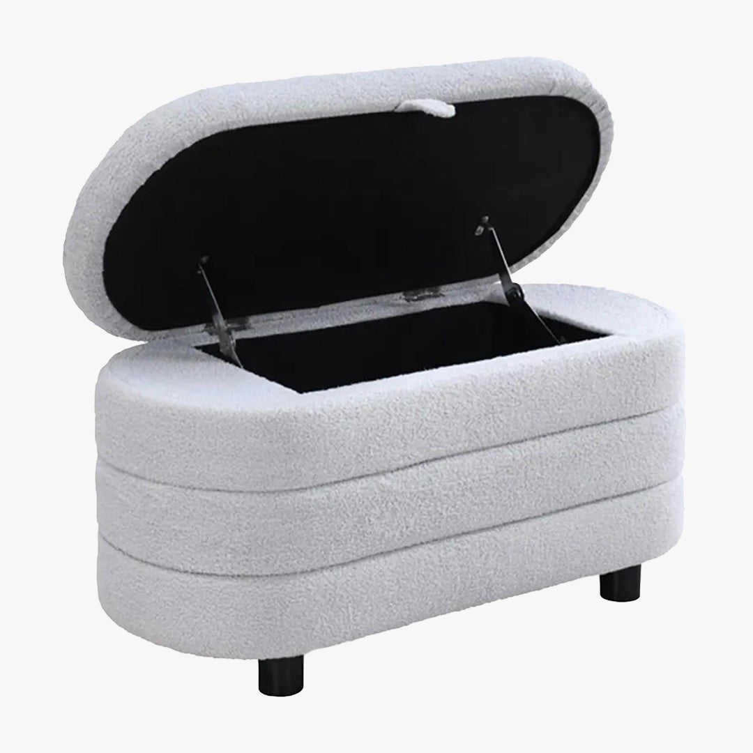 LUCY Banquette coffre en tissu effet peau de mouton gris - Banquettes - Mobilier Deco