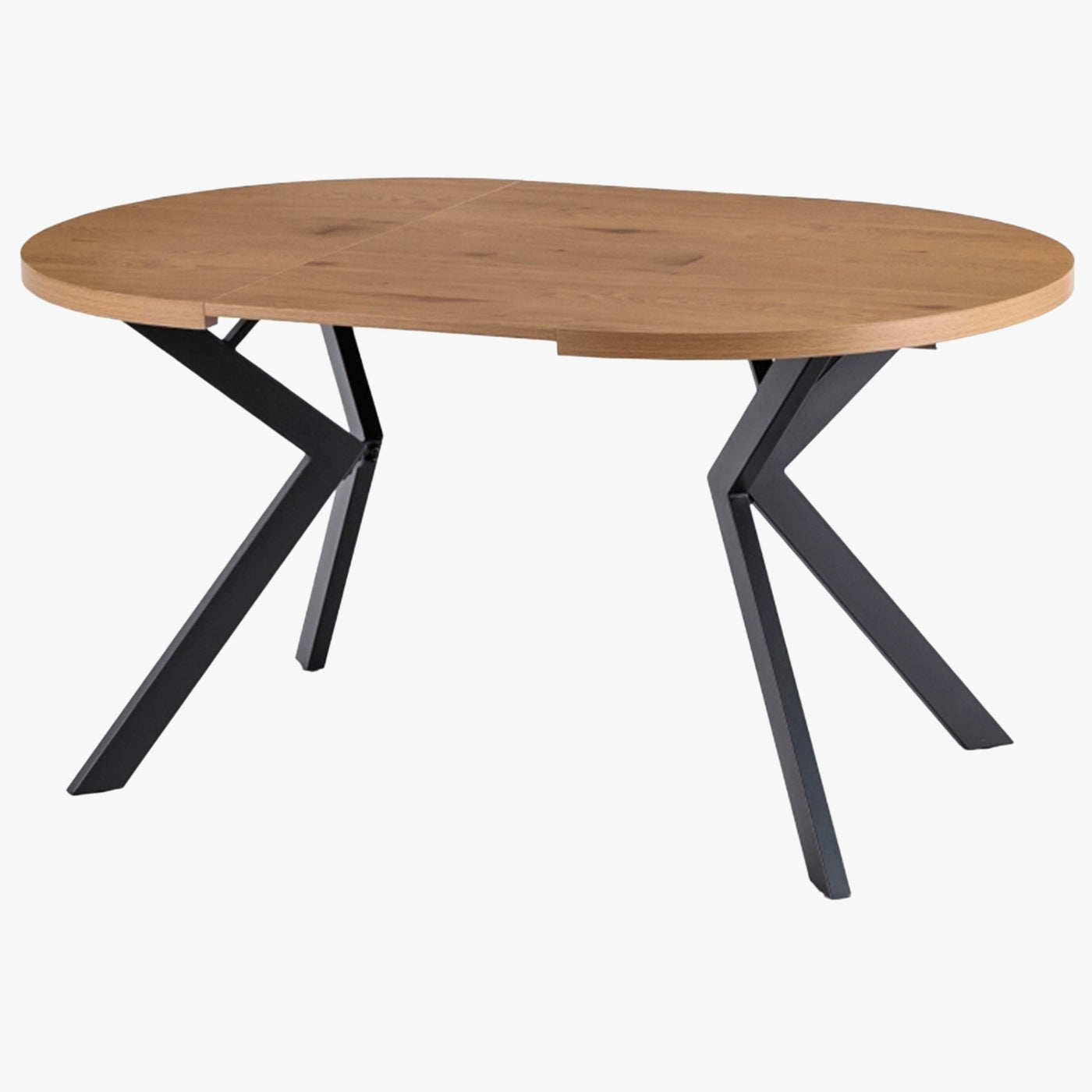 LUKAS Table à manger ronde extensible couleur bois clair pieds métal noir 100-250 cm - Table à manger - Mobilier Deco