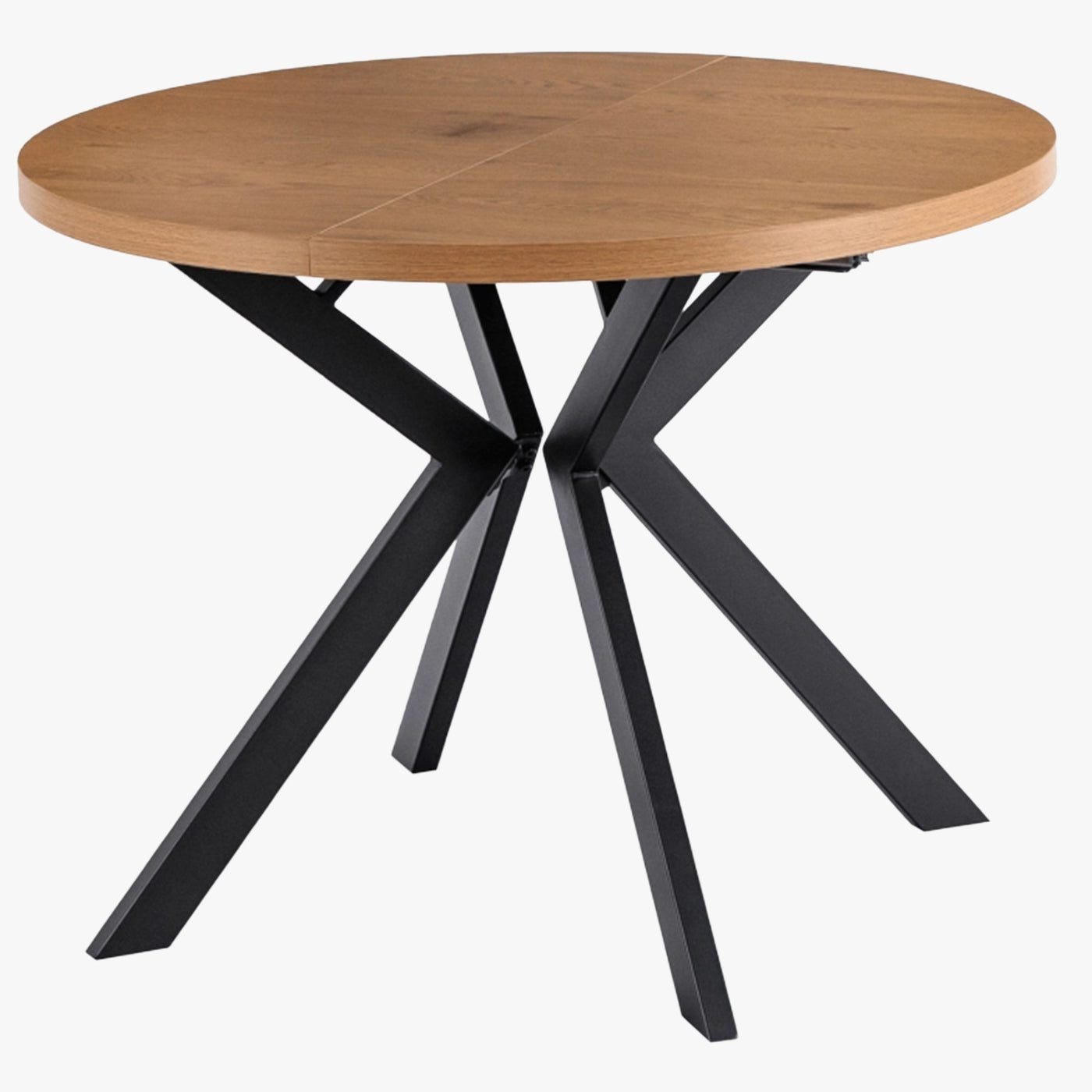 LUKAS Table à manger ronde extensible couleur bois clair pieds métal noir 100-250 cm - Table à manger - Mobilier Deco