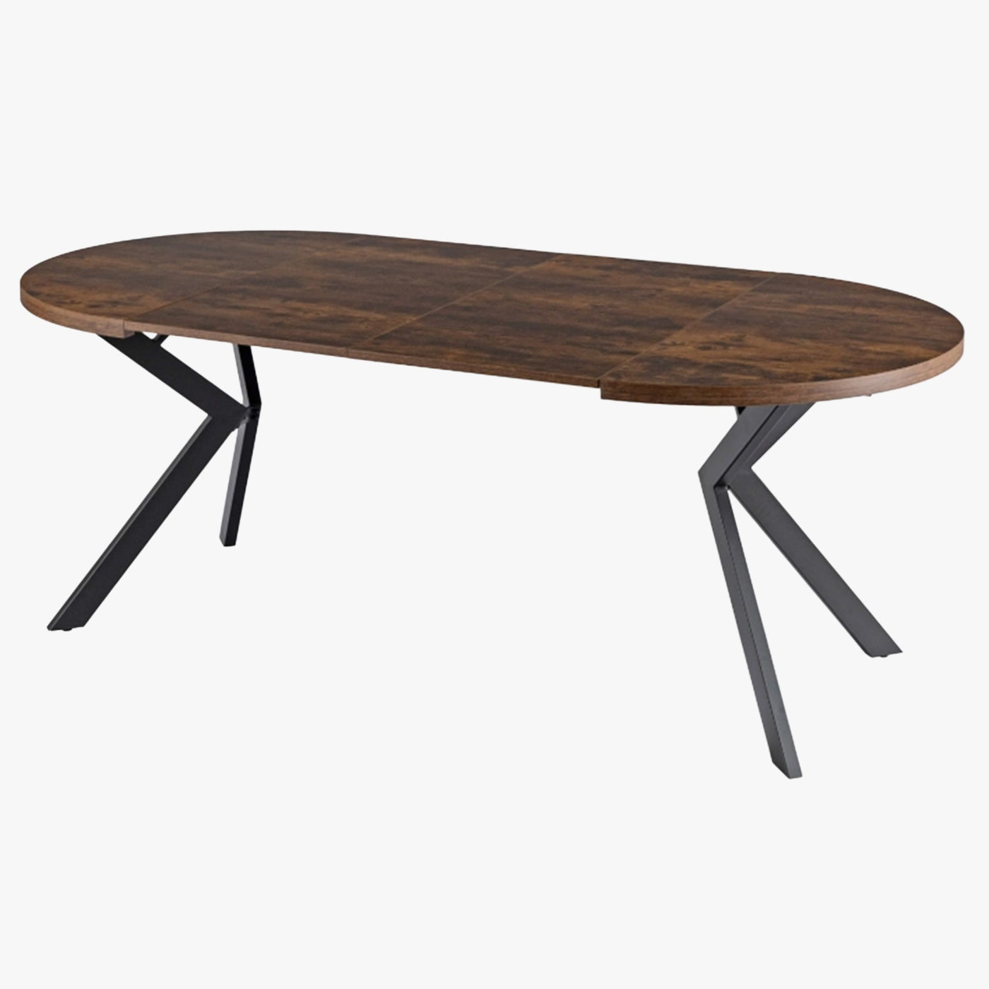 LUKAS Table à manger ronde extensible couleur bois foncé pieds métal noir 100-250 cm - Table à manger - Mobilier Deco
