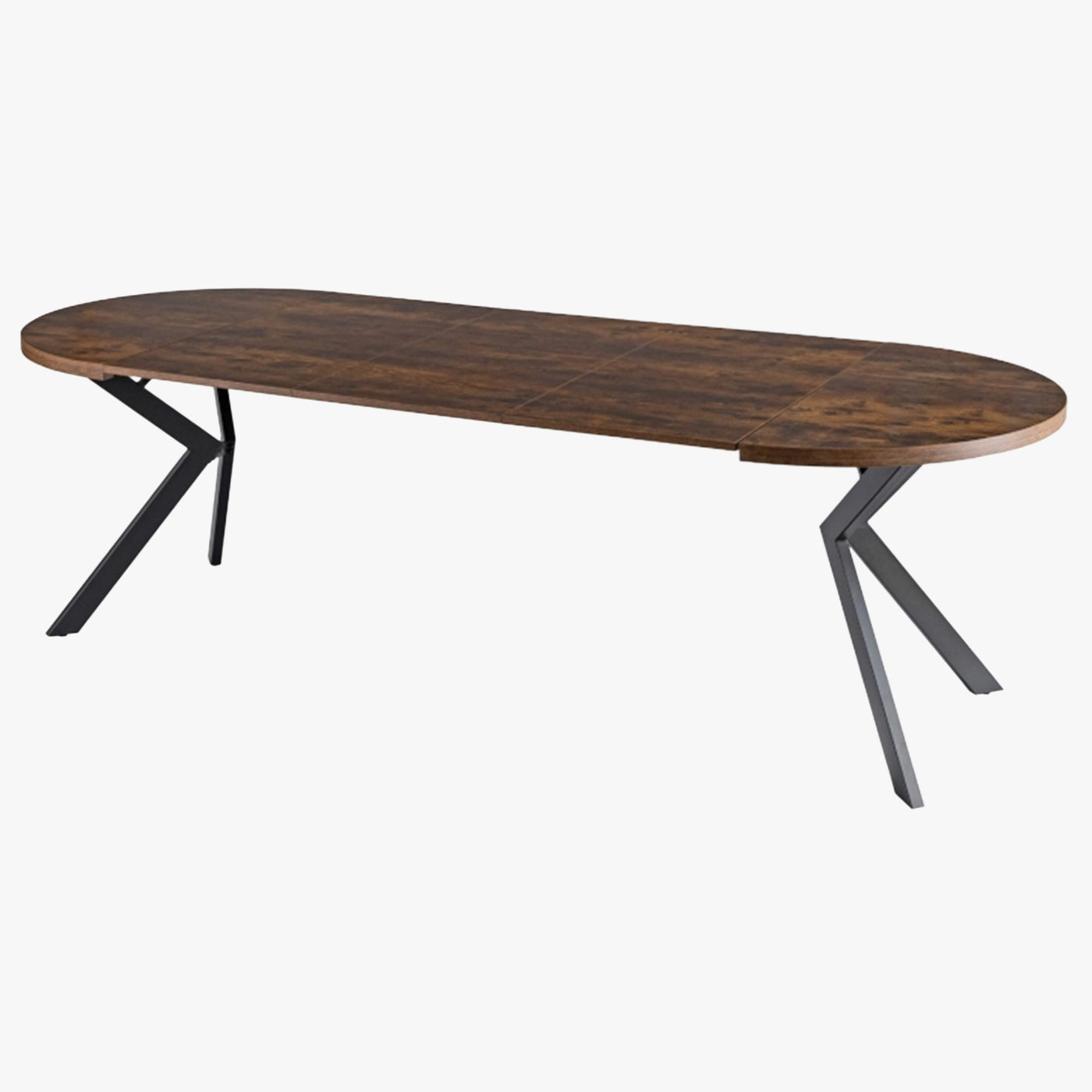 LUKAS Table à manger ronde extensible couleur bois foncé pieds métal noir 100-250 cm - Table à manger - Mobilier Deco