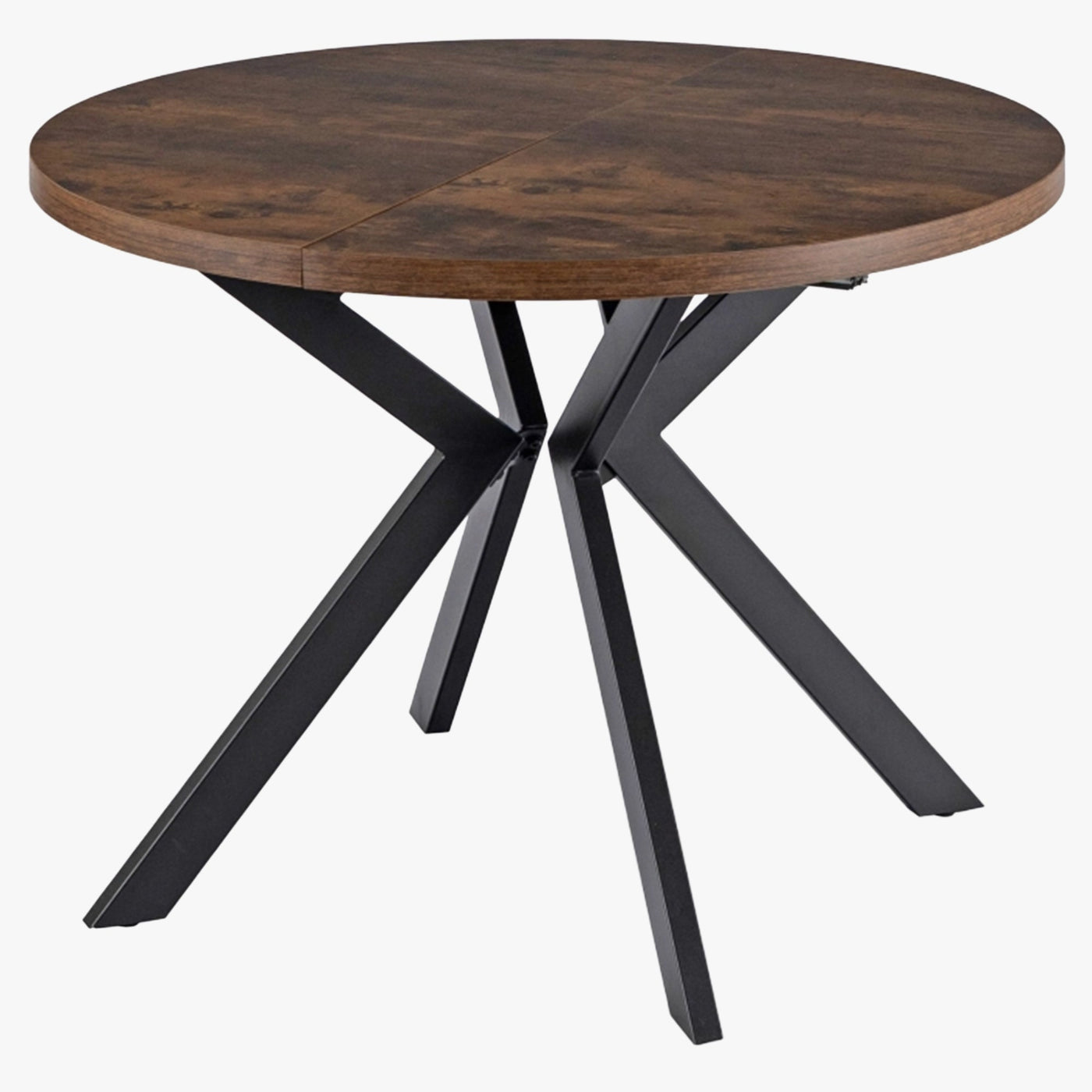 LUKAS Table à manger ronde extensible couleur bois foncé pieds métal noir 100-250 cm - Table à manger - Mobilier Deco