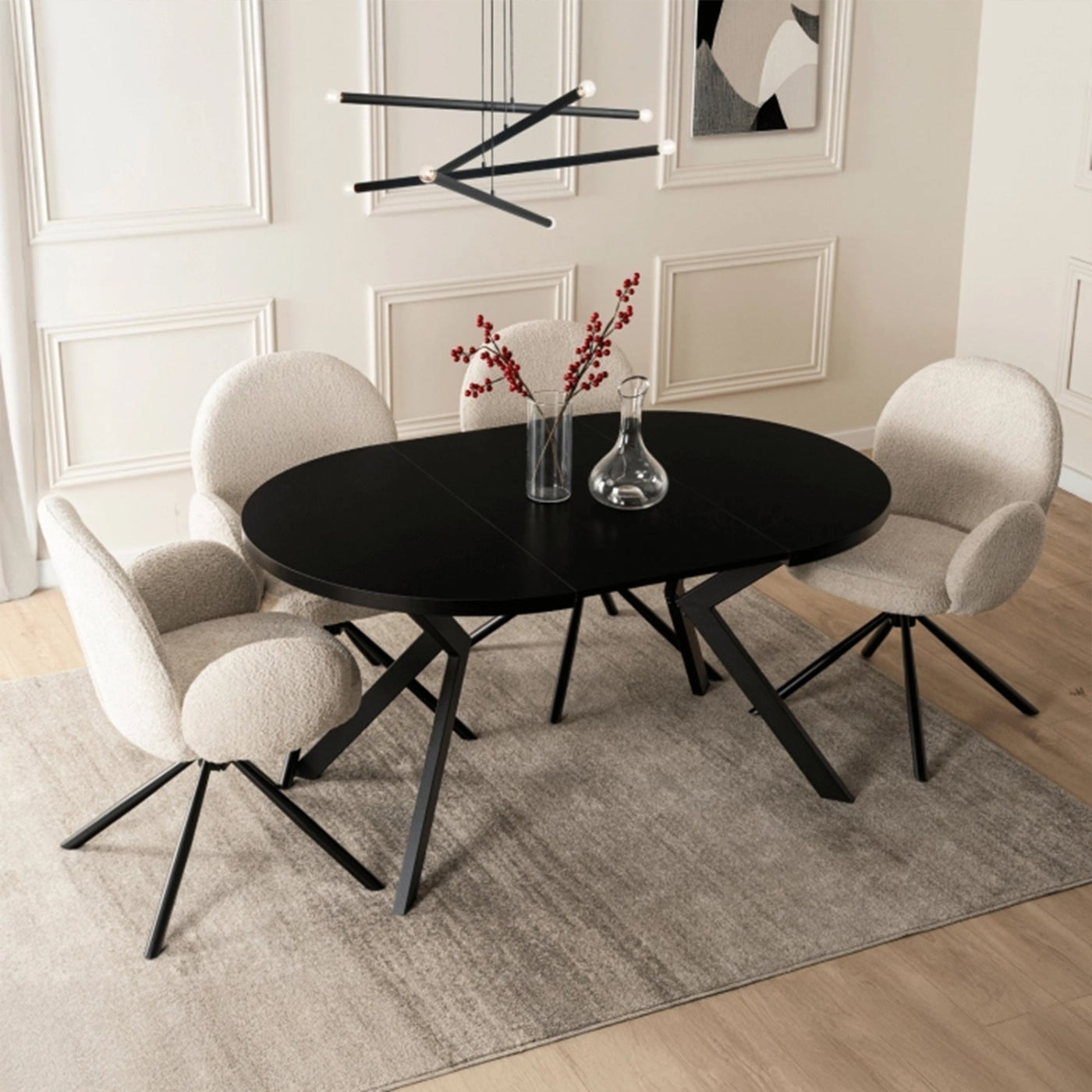 LUKAS Table à manger ronde extensible couleur bois noir pieds métal noir 100-250 cm - Table à manger - Mobilier Deco