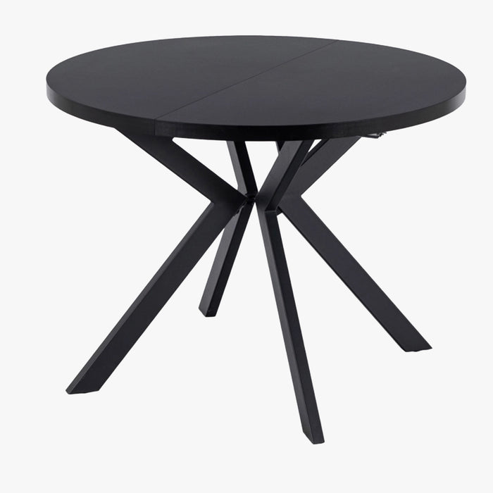 LUKAS Table à manger ronde extensible couleur bois noir pieds métal noir 100-250 cm