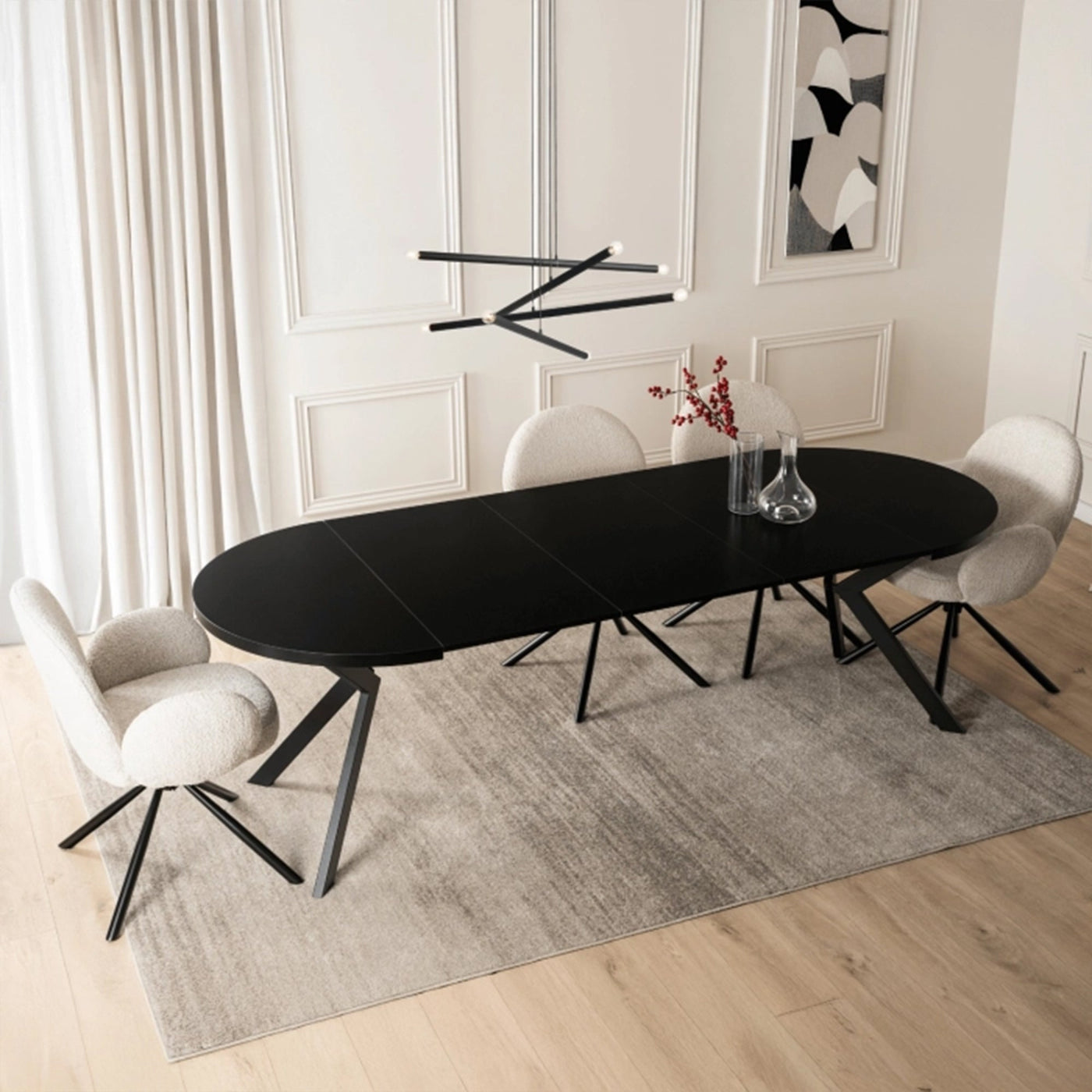 LUKAS Table à manger ronde extensible couleur bois noir pieds métal noir 100-250 cm - Table à manger - Mobilier Deco