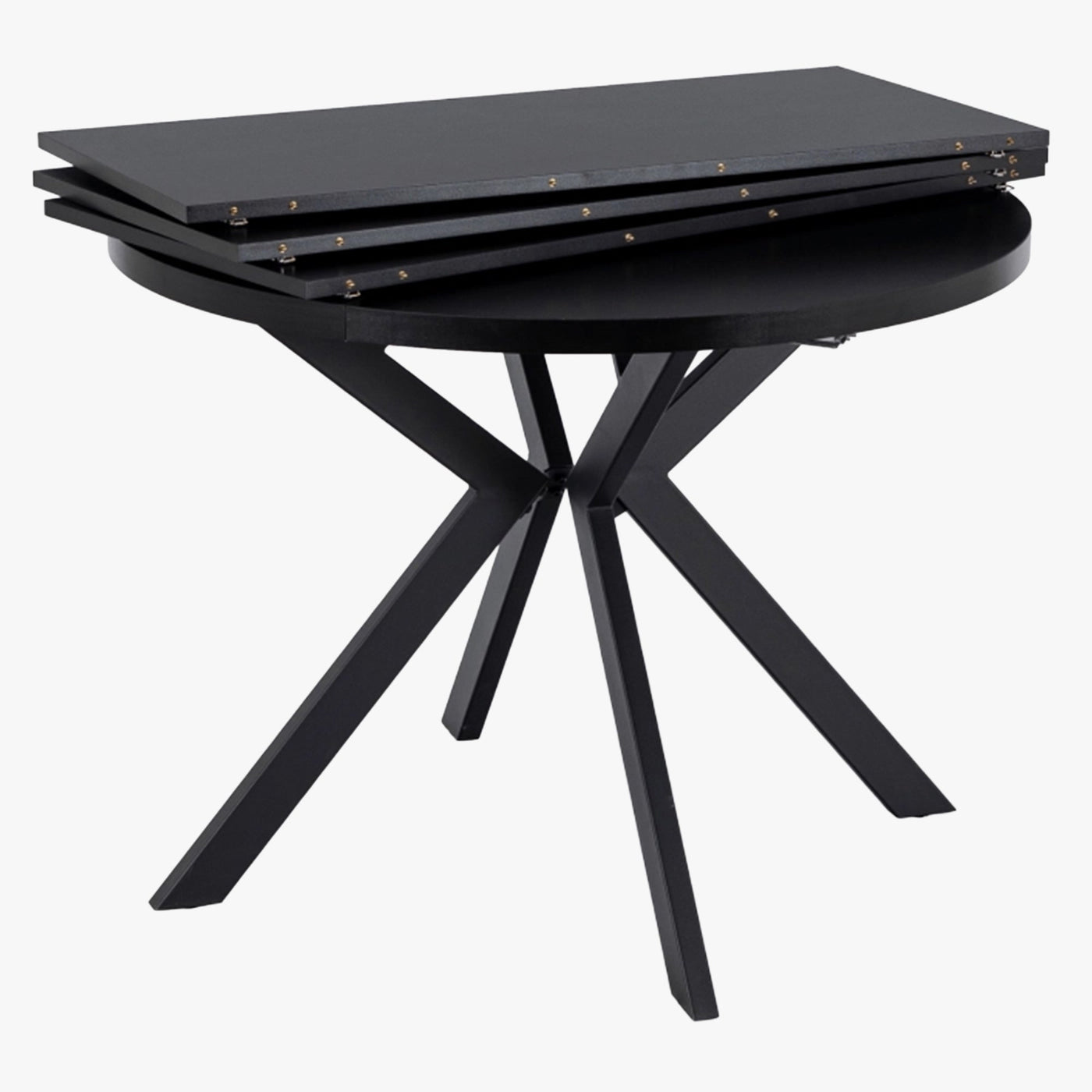 LUKAS Table à manger ronde extensible couleur bois noir pieds métal noir 100-250 cm - Table à manger - Mobilier Deco