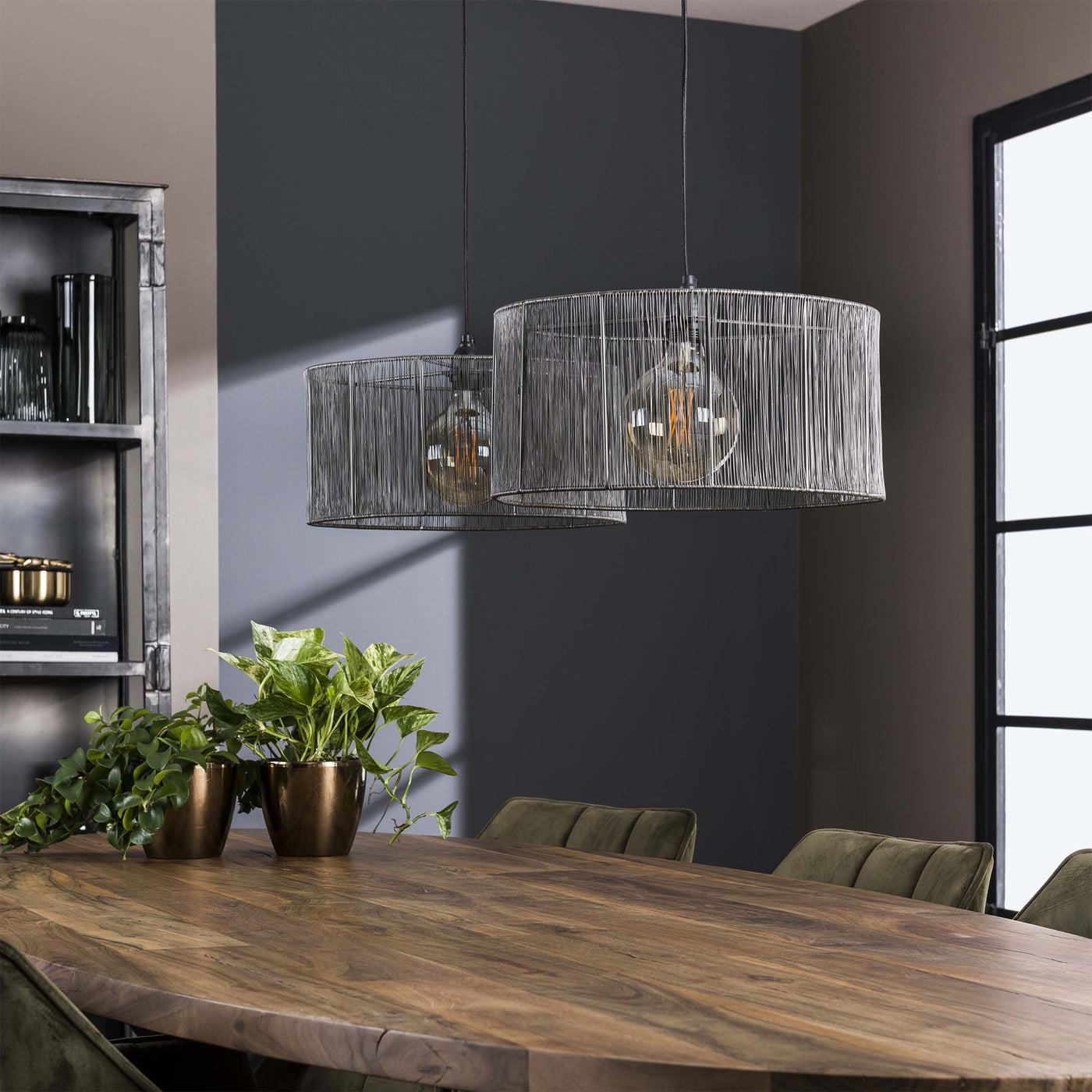 LUMIRA Suspension 2 lampes en métal argenté 120x150 cm - Luminaires - Mobilier Deco