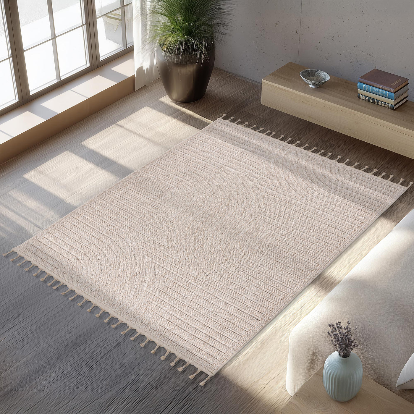 LUXOR 2 Tapis tissé à franges beige - 160x230 cm - Tapis - Mobilier Deco