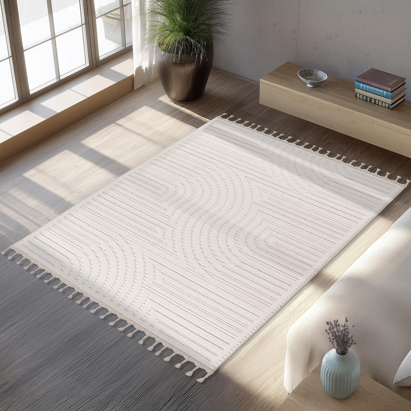 LUXOR 2 Tapis tissé à franges blanc écru - 160x230 cm - Tapis - Mobilier Deco