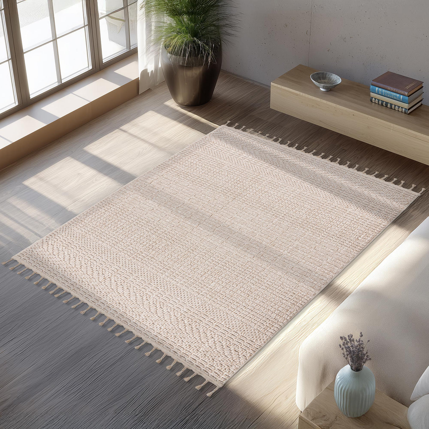 LUXOR Tapis tissé à franges beige - 160x230 cm - Tapis - Mobilier Deco