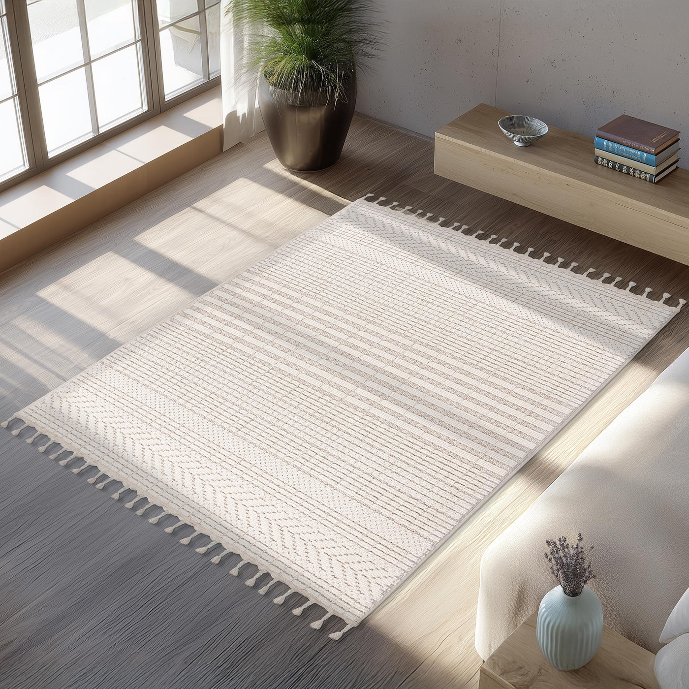 LUXOR Tapis tissé à franges écru - 160x230 cm - Tapis - Mobilier Deco