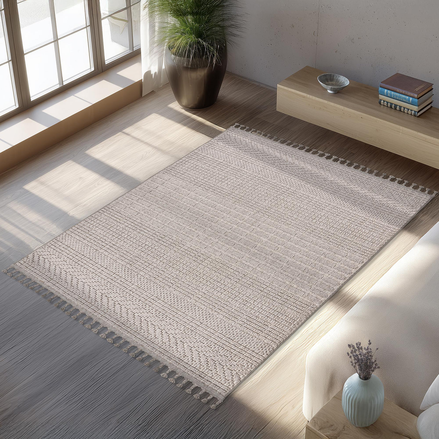 LUXOR Tapis tissé à franges taupe - 160x230 cm - Tapis - Mobilier Deco