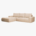 LYGIE Canapé d'angle convertible avec coffre en velours beige - Angle gauche