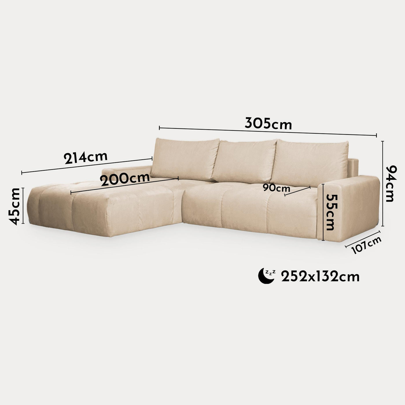 LYGIE Canapé d'angle convertible avec coffre en velours beige - Angle gauche - Canapé d'angle convertible - Mobilier Deco