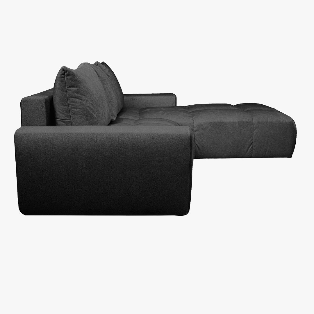 LYGIE Canapé d'angle convertible avec coffre en velours gris foncé - Angle droit - Canapé d'angle convertible - Mobilier Deco