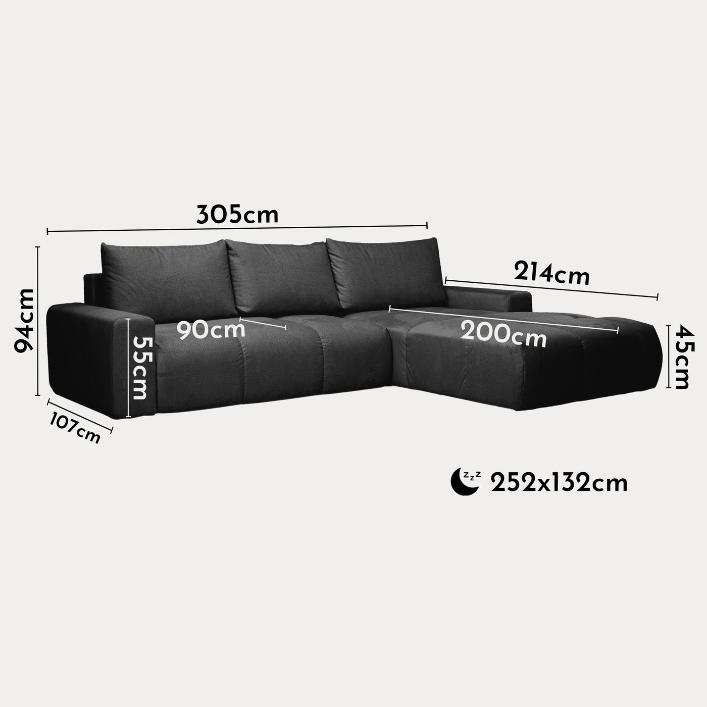 LYGIE Canapé d'angle convertible avec coffre en velours gris foncé - Angle droit - Canapé d'angle convertible - Mobilier Deco